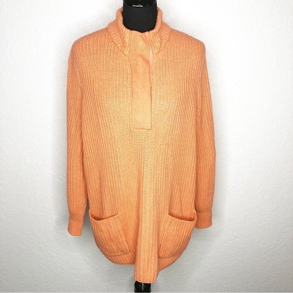 Soft Surroundings orange ribbed knit snap‎ neck sweater tunic Petite Extra Large